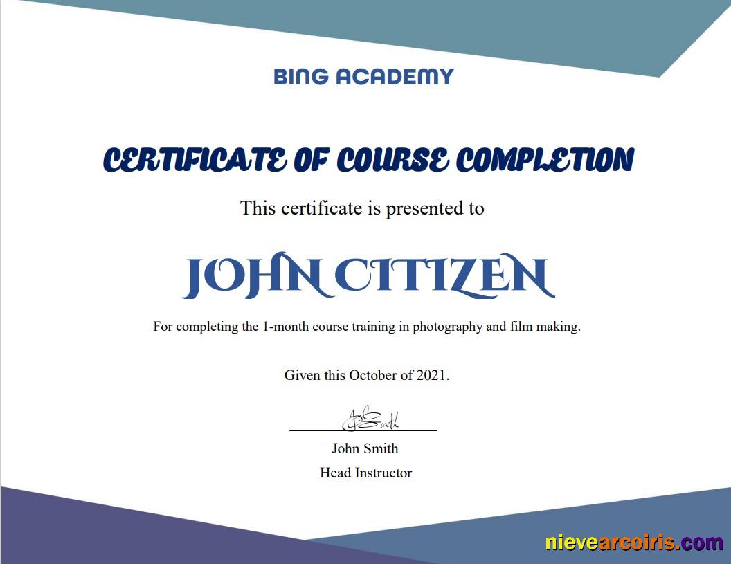 USA Course Completion certificate